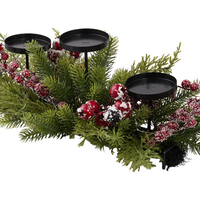 Christmas Three-Head Pillar Candle Holder with LED String Lights