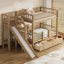 Lit superposé simple au-dessus de simple avec escalier de rangement, glissière et tiroirs, finition noyer pour un gain de place et de plaisir-517373035