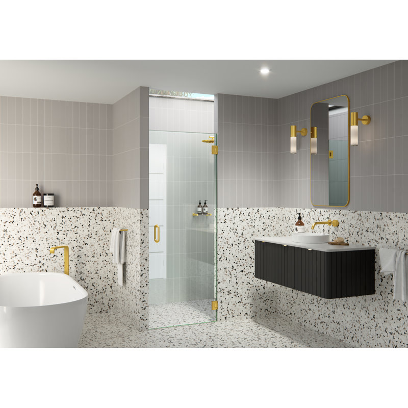 Albedo 28 in. x 78 in. Fully Frameless Hinge Shower Door, Satin Brass