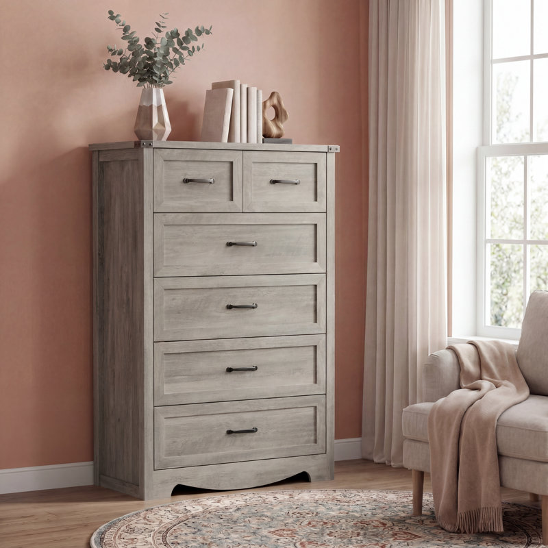 6-Drawer Dresser, 46" Tall Wood Chest of Drawers with Deep Storage, Modern TV Stand & Storage Organizer with Metal Handles for Bedroom & Living Room