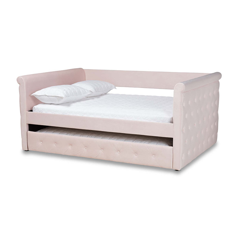 Samitha Upholstered Daybed, Light Pink Velvet, Twin