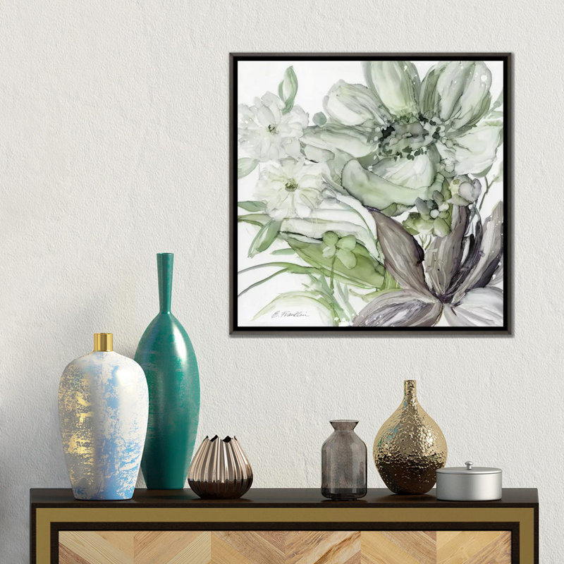 Verre de mer jardin II - vert 6 pièces, Cadre flottant en bois foncé foncé, H 26 po x l 26 po