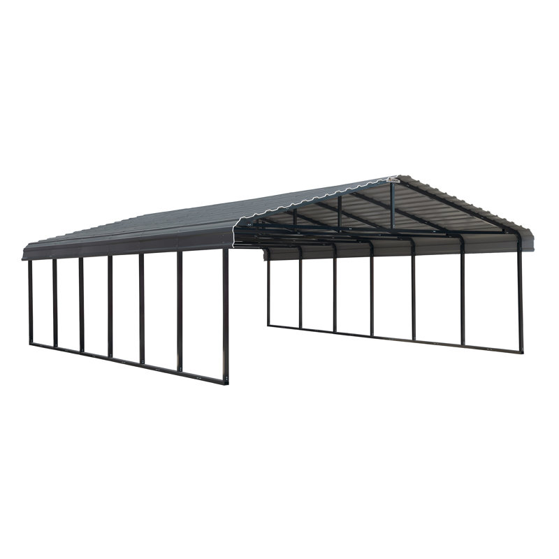 Charcoal Galvanized Steel Double Carport with Black Frame