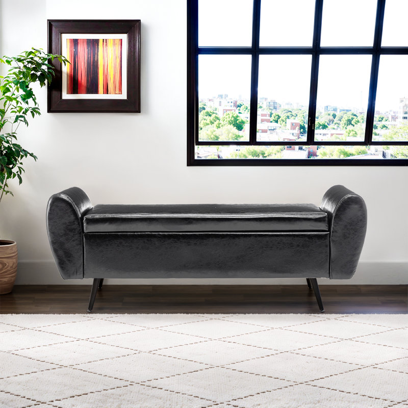 Shaneta 55"W Vegan Leather Storage Bench Storage Ottoman for King Size Bed, Black