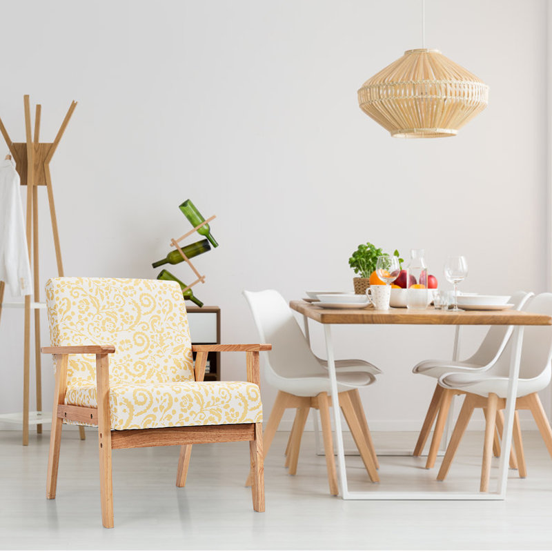 Fauteuil de 25 po de large en lin, Lin 100 % à motif floral jaune