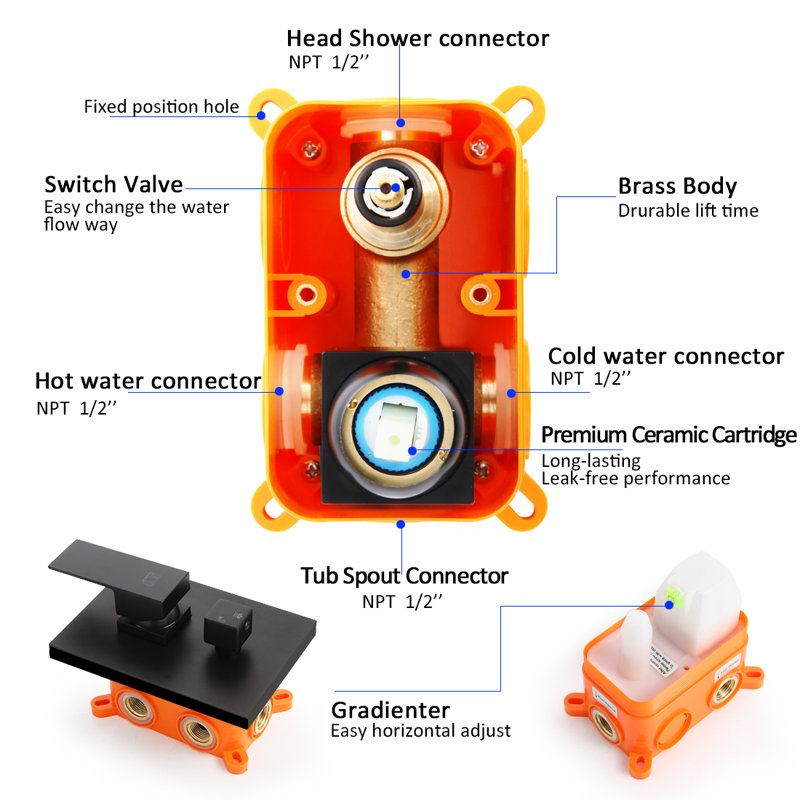 Robinet de douche à robinet de baignoire avec valve brute