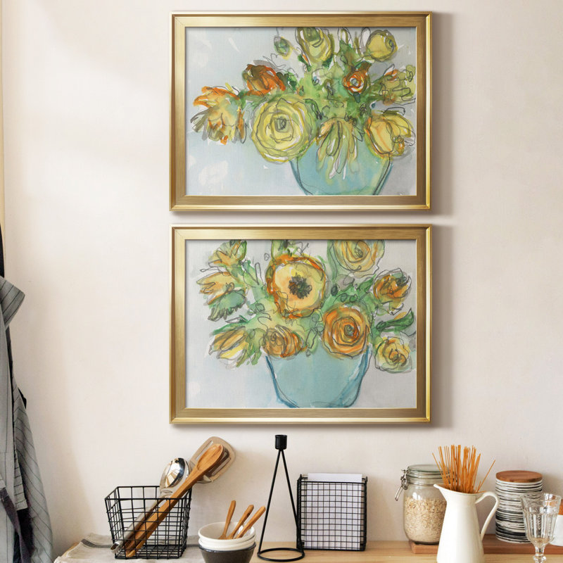 Spring Floral Accent I - ensemble de 2 reproductions de cadres photo, H 30,5 po x l 45 po x P 1 po, Or