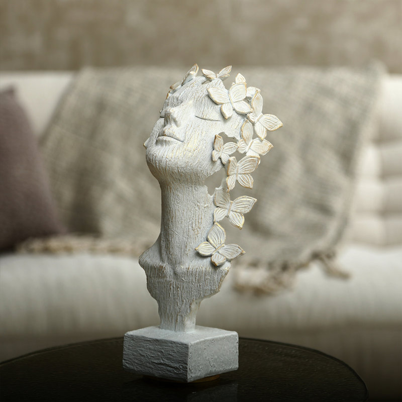 Watervliet Lady Face Polyresin Figurine & Sculptures for Living Room Decoration, Home Decor Accent Piece, Cream/Gold