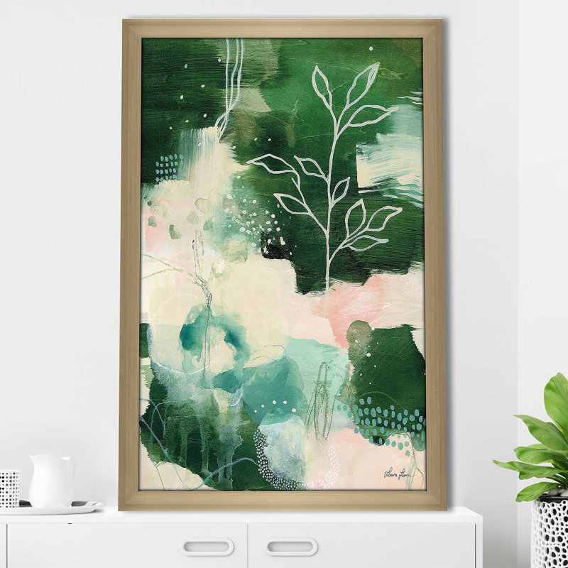 «Nature Story II» par Laura Horn - Peinture, H 39,5 po x l 27,5 po x P 0,75 po, Encadrement champagne