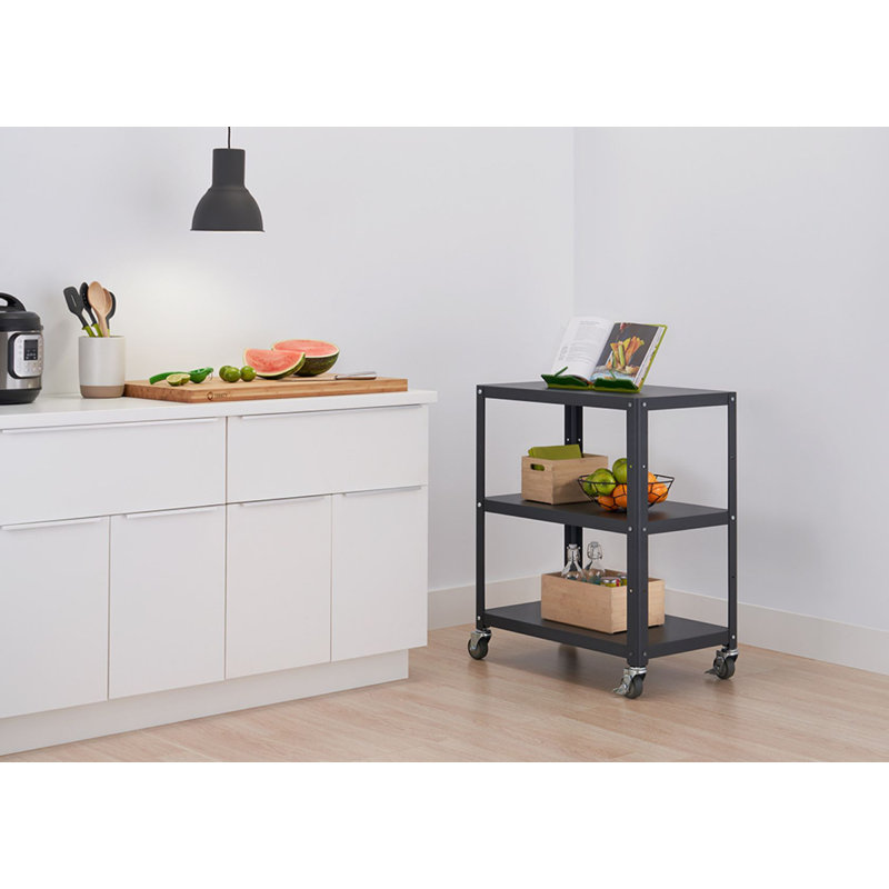 Chariot utilitaire en métal à 3 niveaux 30 po avec roues TRINITY, Gris foncé