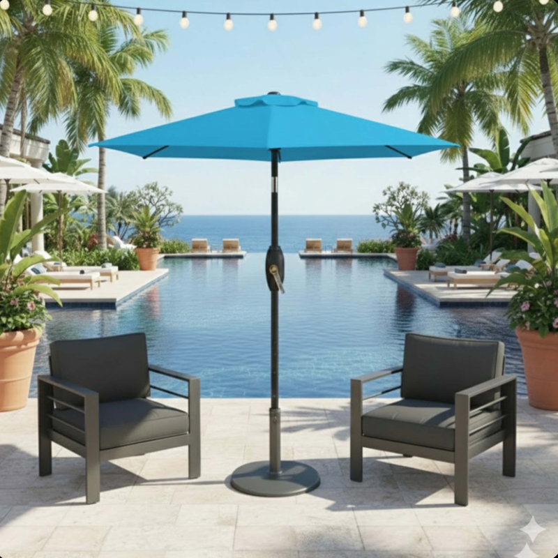 Parasol de 7,5 pieds avec manivelle et inclinaison. Auvent résistant aux rayons UV pour la piscine, la cour et le patio (sans base)