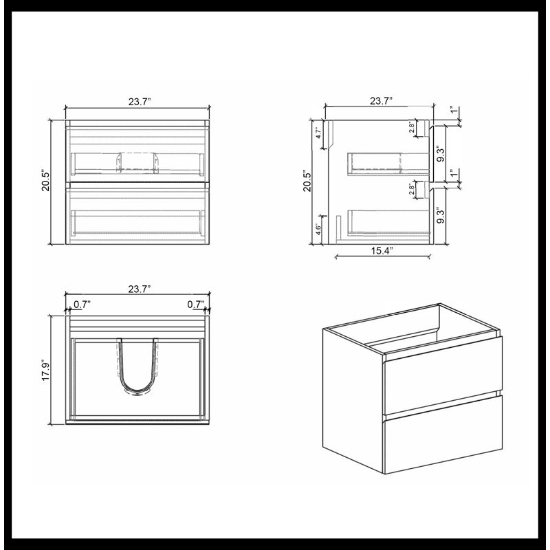 Base de meuble-lavabo Saha seulement, Noyer, H 20,5 po x l 23,8 po x P 17,9 po