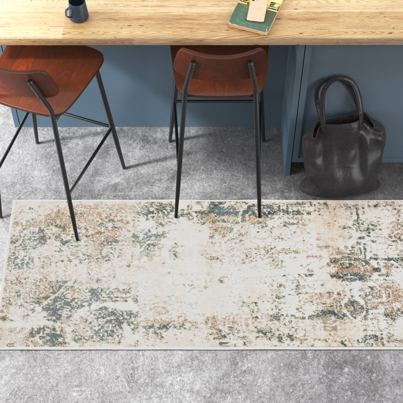 Tapis abstrait beige Abrianne, Tapis de couloir 2 pi x 6 pi 1 po