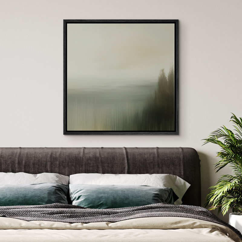 Foggy Green Forest Horizon Landscape Wall Decor for Living Room, H 16 po x l 16 po x P 1,5 po, Noir