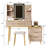 7-Drawer Vanity Desk With Led Mirror & Carved Details, Fluted Makeup Table With Metal Legs And Pu Stool, Carved Dressing Table With Jewelry Storage For Bedroom