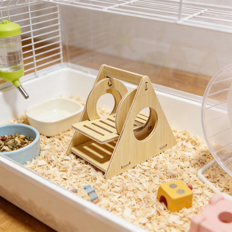 Cage en bois massif de 5,5 po x 4,7 po x 3,9 po avec hamster en bois, beige, E