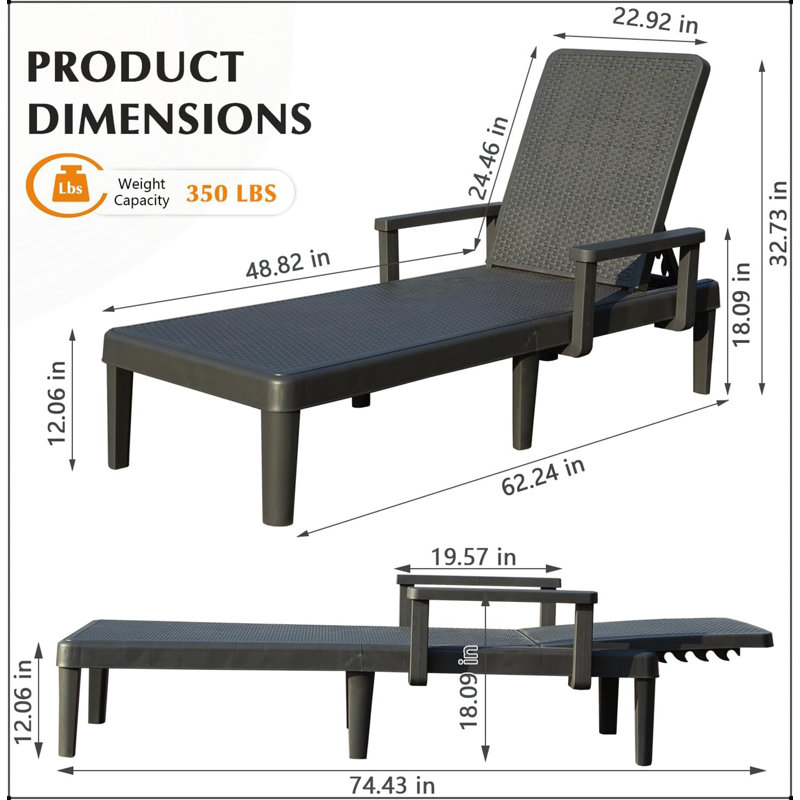Pool Lounge Chairs Set of 2 with Adjustable Backrest, Waterproof, and Durable for Outdoor Relaxation and Comfort