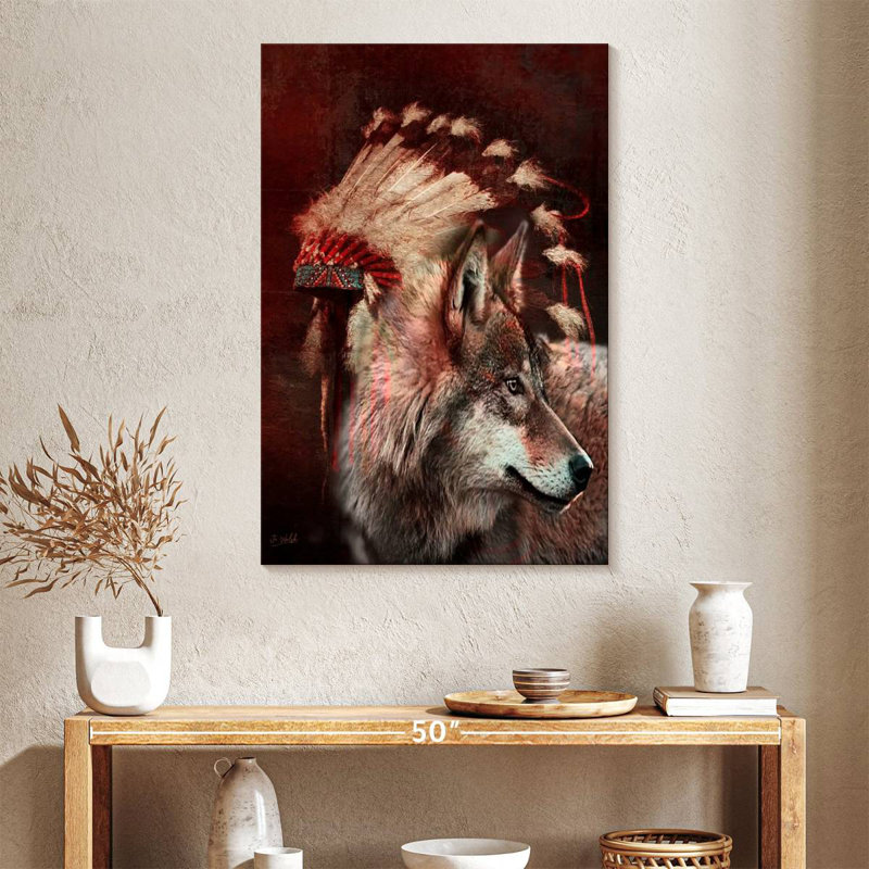 War Bonnet And Wolf, 39" H x 26" W