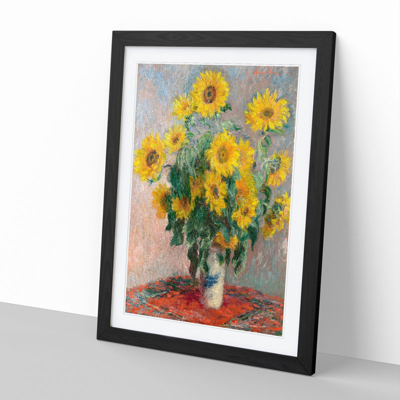 Bouquet of Sunflowers by Claude Monet - Picture Frame Painting, Black, 48cm H x 36cm W x 2cm D