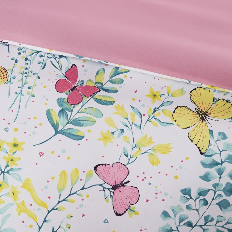 Twin Pink Microfiber Butterfly Comforter Set with Decorative Pillow