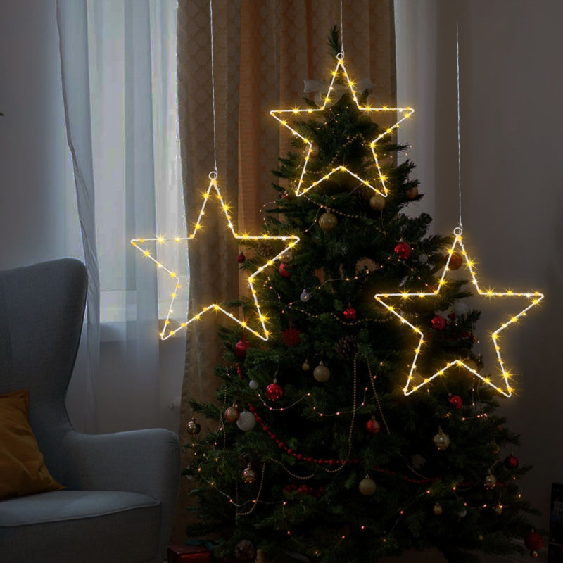 TRIXES 3PC LED Stars – Hanging Christmas Decorations – Battery Powered Xmas Lights - Remote Control included – 3 Separate Lights with Battery Packs – 6-Hour Recurring Timer Function – 8-Modes - Indoor/Outdoor Use