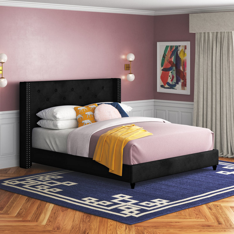 Ikbale Upholstered Wingback Bed, King, Gray