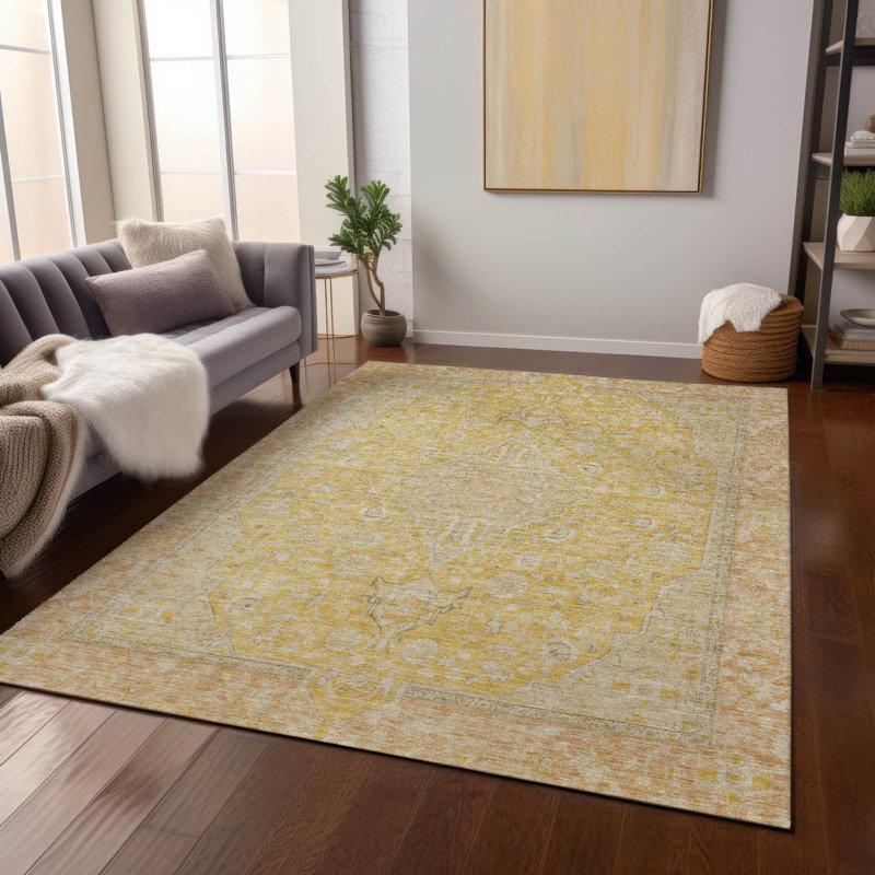 Machine Washable Indoor/Outdoor Claudian ACN1651 Wheat Rug, Rectangle 5' x 7'6"