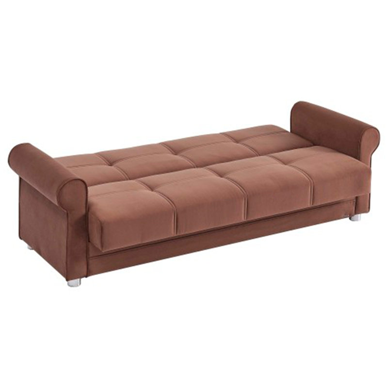 Canapé-lit en tissu avec rangement 3-en-1 Sara, Microfibres brunes, H 36,61 po x l 87,79 po x P 33,46 po