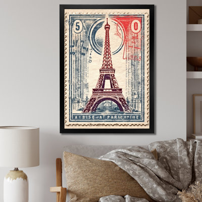 «Retro Stamp Illustration Paris Eiffel Tower I», reproduction sur toile