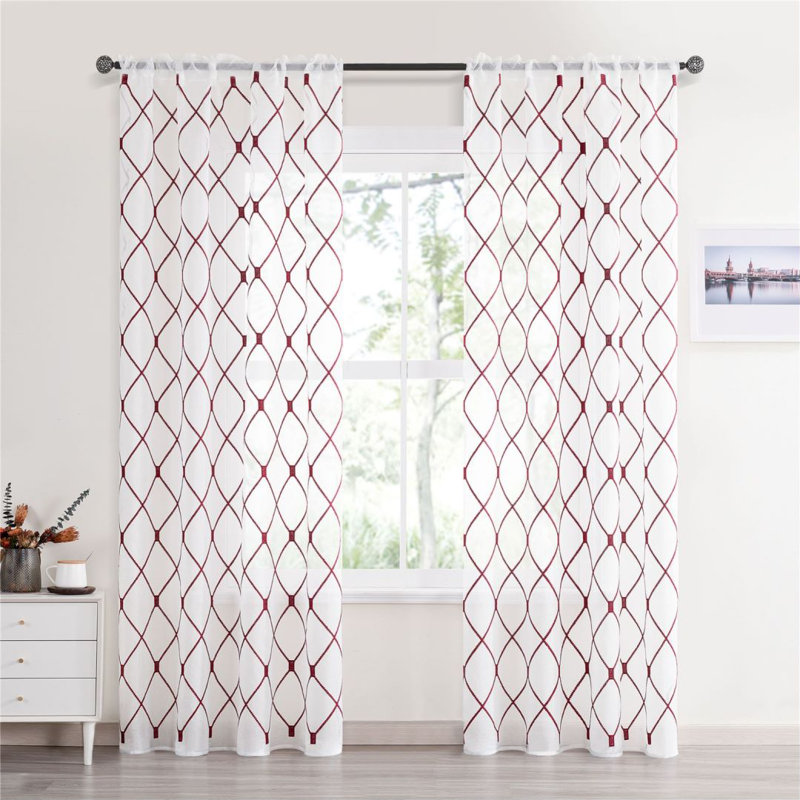 Knarr Semi Sheer Curtain Pair, Burgundy, 30" W x 35" L