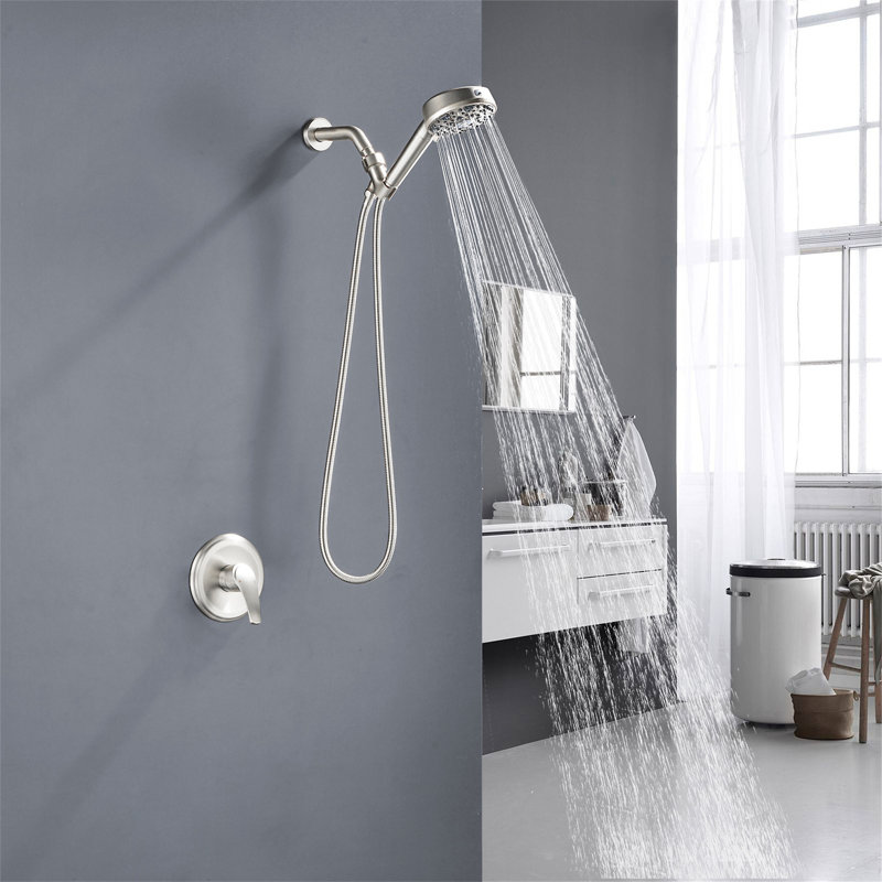 Wall Mounted Shower System With Rough-In Valve 7-Spray Single Handle Shower Faucet Set Modern Brass Shower Trim Kit