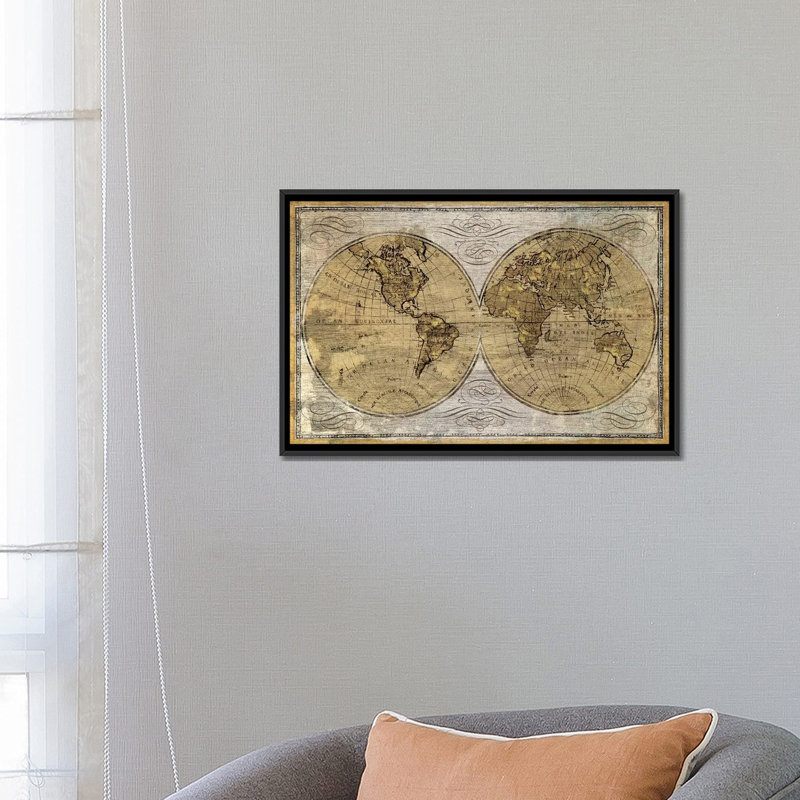 Worldwide I, impression sur toile tendue, H 18 po x l 26 po x P 1,5 po, Toile avec cadre noir, Pas de tapis
