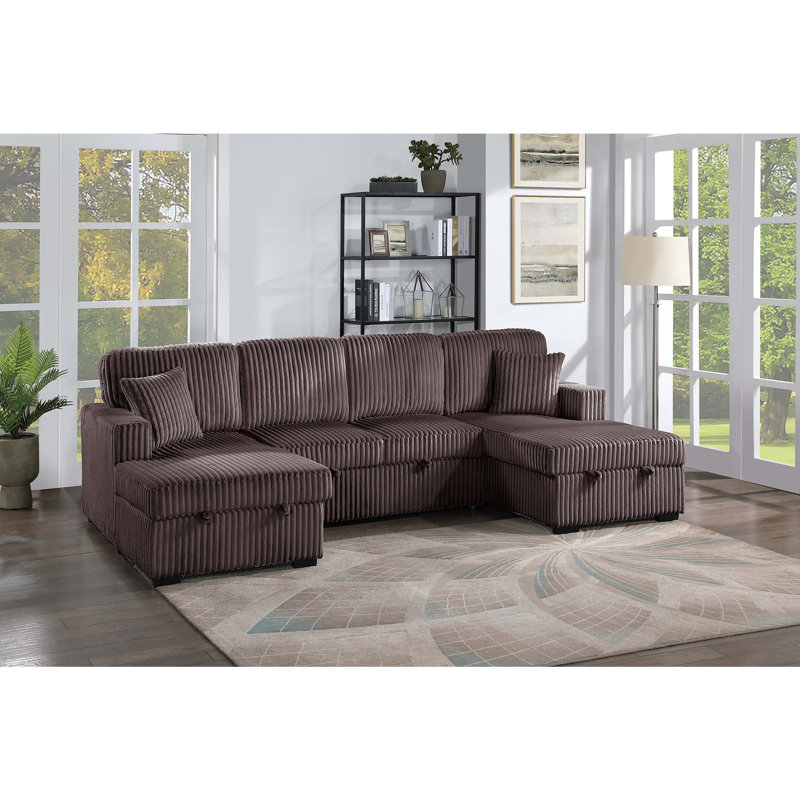 Canapé modulaire convertible revêtu de velours côtelé