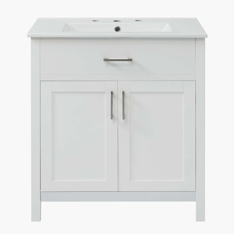 Meuble-lavabo de 30 pouces avec lavabo en céramique et beaucoup de rangement,, Blanc