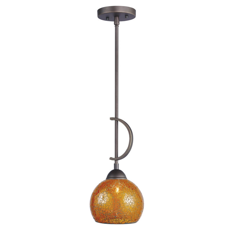 Luminaire suspendu en forme de dôme à 1 lumière Gennadius, Cloche en mosaïque ambre, Bronze