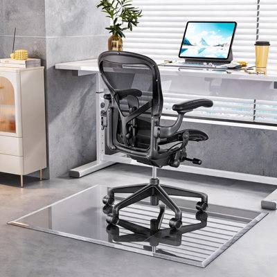 48 x 36 Inch Tempered Glass Chair Mat, Beveled Edge Office Chair Floor Protector for Hardwood Floors, Tile and Low Pile Carpet, Heavy Duty Clear Glass Desk Chair Mat