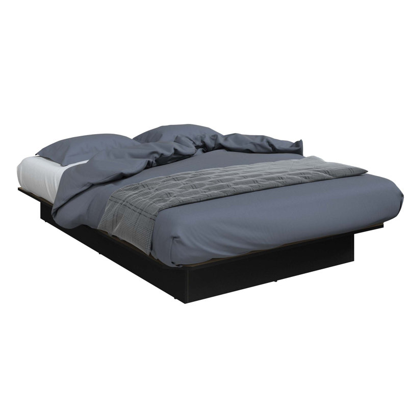 Lit plateforme Suad - Assemblage facile, aucun sommier requis, Lit double, Noir