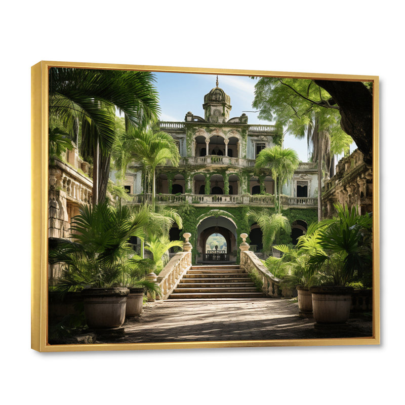 " Cuba Colonial Charm Green ", 16" H x 32" W x 1" D, Gold Floater Framed