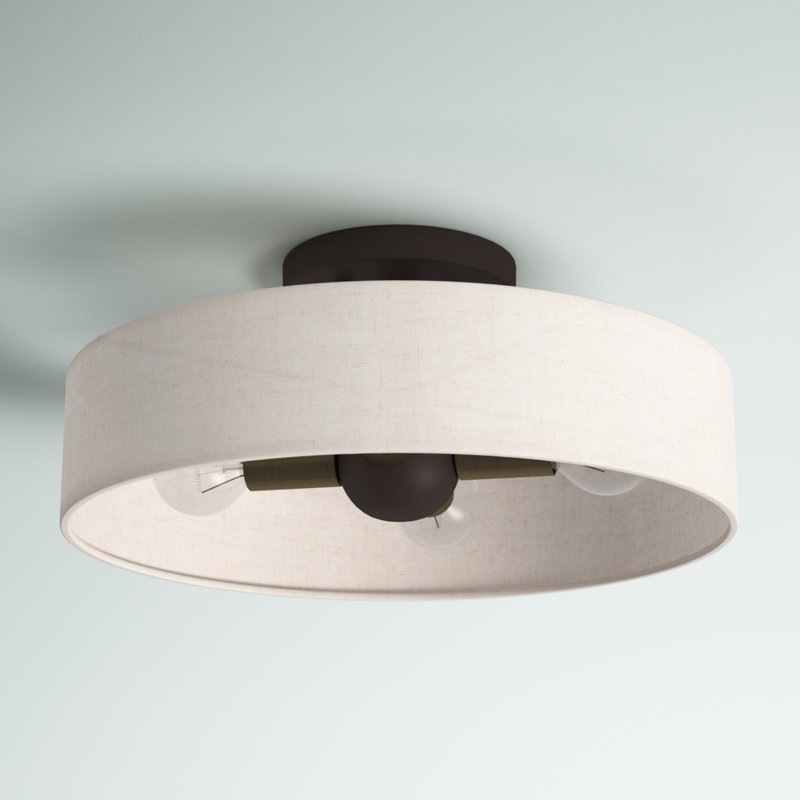 Ashtun Fabric Semi Flush Mount, Antique Brass