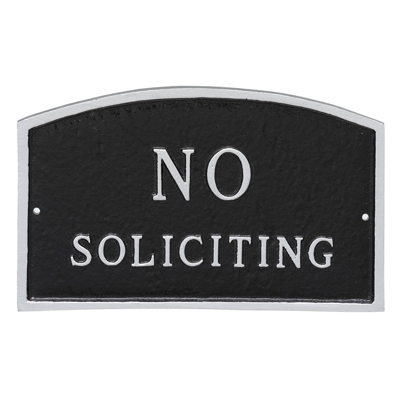 Plaque en arche «No Soliciting», Noir / argent, H 13 po x l 21 po x P 0,25 po