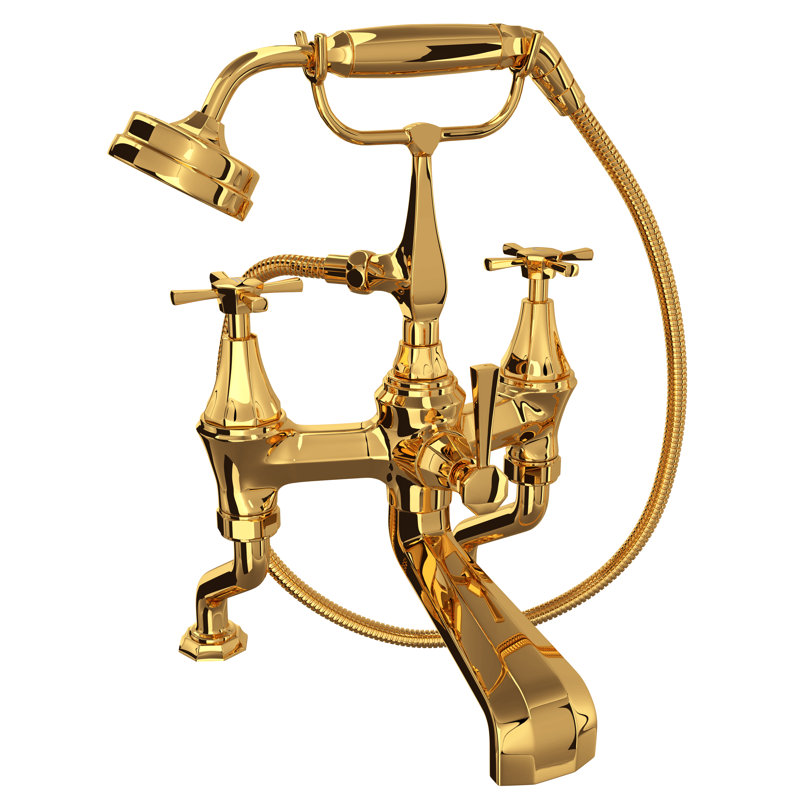 Deco Exposed Deck Mount Tub Filler, English Gold, Cross Handle