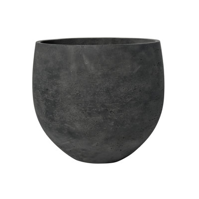 Black Textured Round Fiberstone Pot