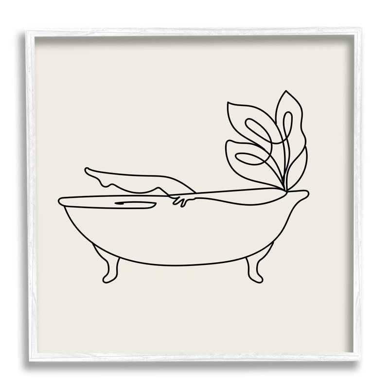 Line Doodle Bath, art giclée encadrée par Lil 'Rue, H 17 po x l 17 po x P 1,5 po, Giclée encadrée blanc bord de mer