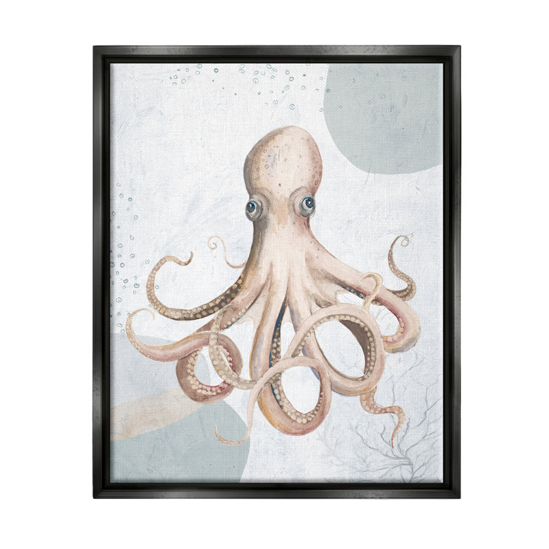 «Aquatic Octopus Sea Life» par Patricia Pinto - impression sur toile, L 17 po x H 21 po, Cadre flottant noir de jais