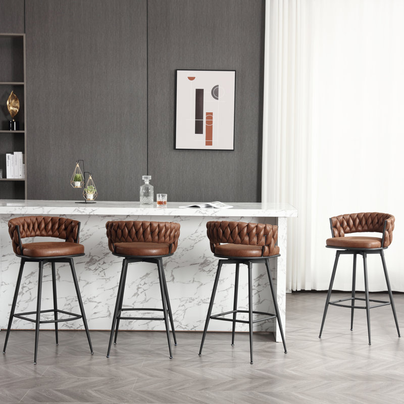 Kymberlynn Swivel Upholstered Low Back Bar & Counter Stool With Metal Frame, Brown, Bar Stool (30.7” Seat Height)