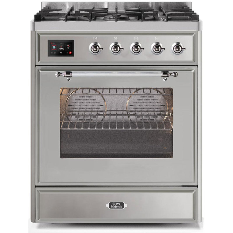 ILVE Majestic II Series 30 inch Dual Fuel Range with 5 Sealed Burners (Glass Door), Liquid Propane, Stainless Steel/Chrome