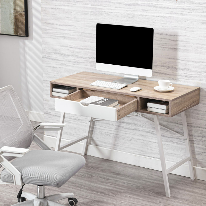 Coova Rectangle 110cm L Training Table, White, Oak/White