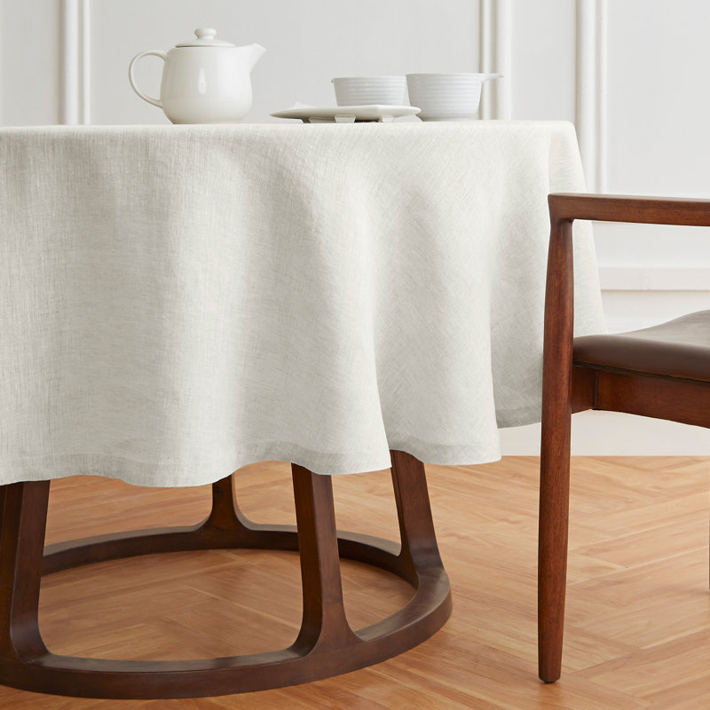 Sonoma Light Flax 60" Round Pure Linen Tablecloth