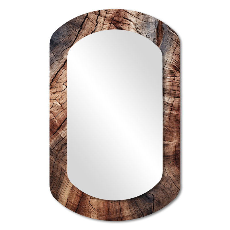 Abstrait brun écorce gracieuse Woodland - formes asymétriques abstraites - grand miroir mural moderne, 31 po x 19 po