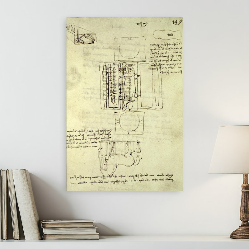 Sketch Of The Casting Pit For The Sforza Horse Seen From Above And The Side, Fol. 149R From The Codex Madrid I, C.1493 Contemporary Horse Animal Wa... 1 Piece Wrapped Canvas Wall Art